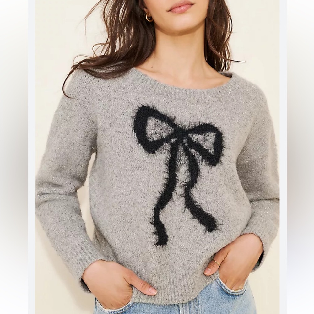 Anthropologie Maeve Bow Icon Shimmer Sweater Small